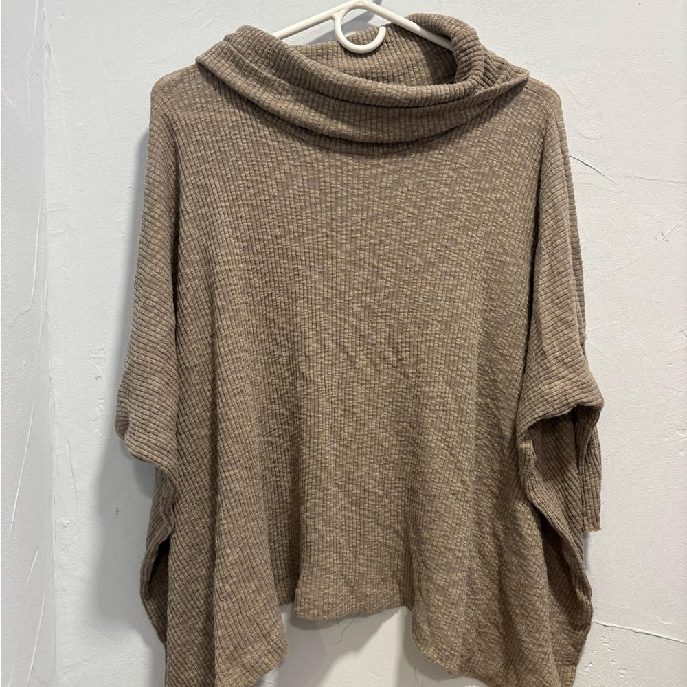 Free People Taupe Ribbed Cowl Neck Tunic